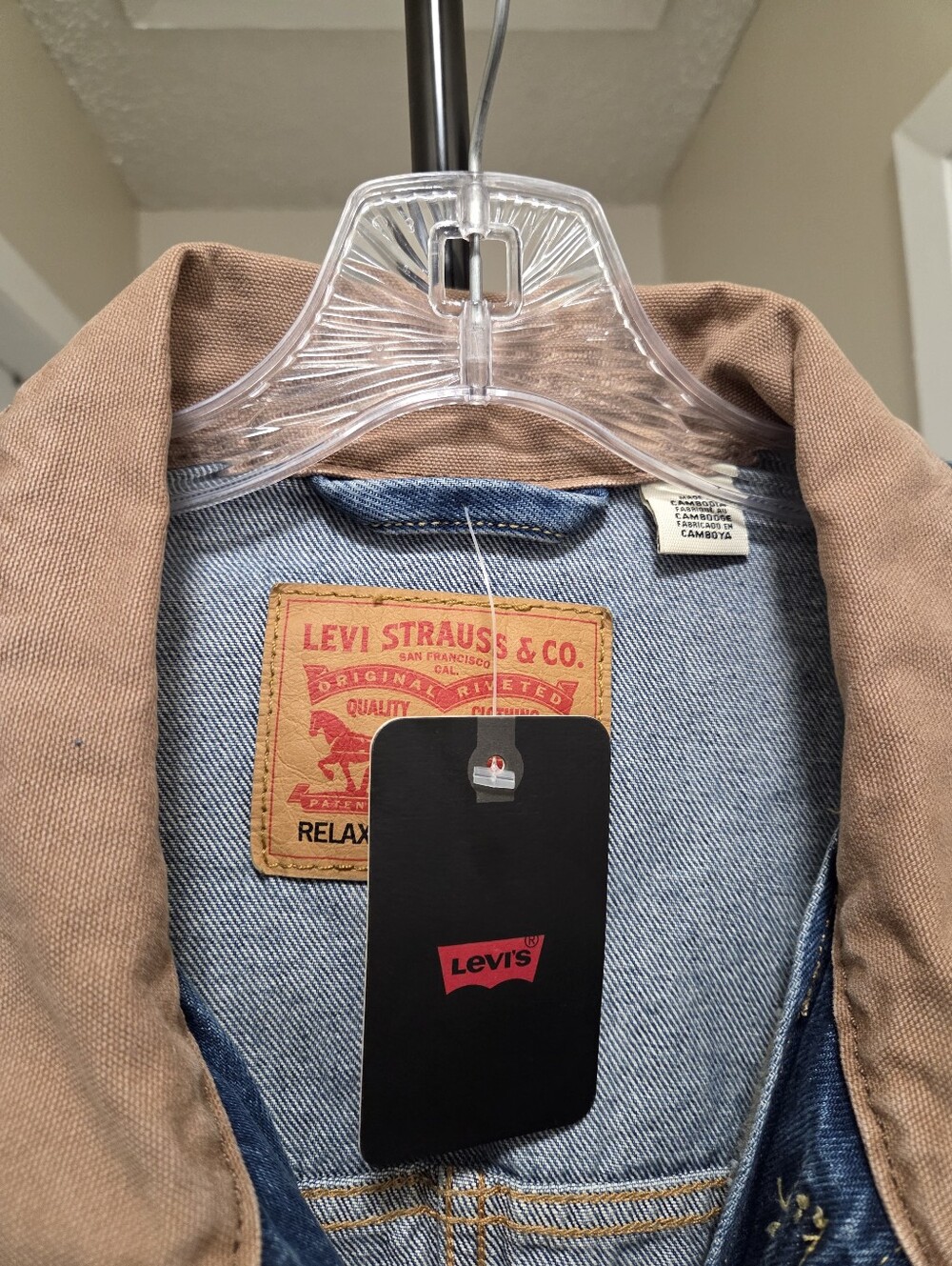 NWT Levi's Blue Denim Field Jacket Tan Corduroy Collar 100% Cotton Utility Chore - Picture 6 of 9